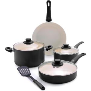 imageGreenLife Soft Grip 16 Piece Cookware Set NonToxic PFASFree Ceramic Nonstick Frying Sauce Saute Utensils Glass Lids StayCool Handles Wobble Free Dishwasher ampamp Oven Safe Black DiamondBlack