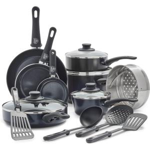 imageGreenLife Soft Grip 16 Piece Cookware Set NonToxic PFASFree Ceramic Nonstick Frying Sauce Saute Utensils Glass Lids StayCool Handles Wobble Free Dishwasher ampamp Oven Safe Black DiamondBlack Diamond