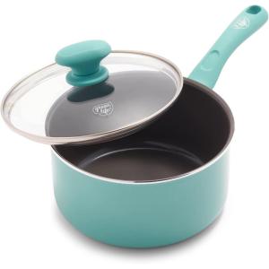 imageGreenLife Soft Grip Diamond Healthy Ceramic Nonstick 2QT Saucepan Pot with Lid PFASFree Dishwasher Safe TurquoiseTurquoise