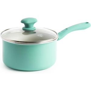 imageGreenLife Soft Grip Diamond Healthy Ceramic Nonstick 2QT Saucepan Pot with Lid PFASFree Dishwasher Safe TurquoiseTurquoise and Cream