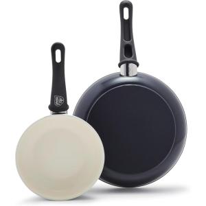 imageGreenLife Soft Grip Healthy Ceramic Nonstick 7quot and 10quot Frying Pan Set PFAS ampamp PFOAFree Dishwasher Safe Egg Omelet Skillet Cookware for Easy Cooking NonStick Kitchen Essentials BlueBlack and Cream