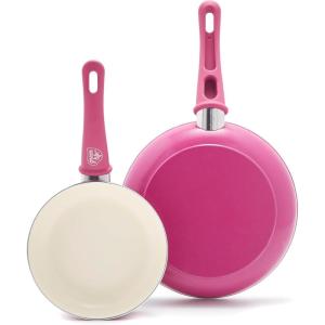 imageGreenLife Soft Grip Healthy Ceramic Nonstick 7quot and 10quot Frying Pan Set PFAS ampamp PFOAFree Dishwasher Safe Egg Omelet Skillet Cookware for Easy Cooking NonStick Kitchen Essentials BlueBright Pink