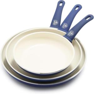 imageGreenLife Soft Grip Healthy Ceramic Nonstick 8quot 10quot and 12quot Frying Pan Skillet Set PFASFree Dishwasher Safe BlueBlue