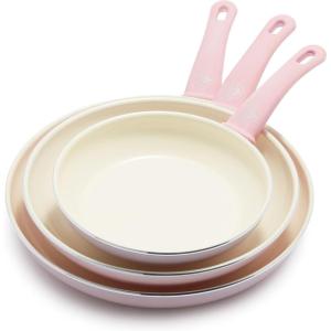 imageGreenLife Soft Grip Healthy Ceramic Nonstick 8quot 10quot and 12quot Frying Pan Skillet Set PFASFree Dishwasher Safe BlueSoft Pink