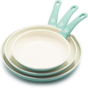 imageGreenLife Soft Grip Healthy Ceramic Nonstick 8quot 10quot and 12quot Frying Pan Skillet Set PFASFree Dishwasher Safe BlueTurquoise