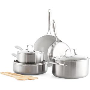 imageGreenLife TriPly Stainless Steel Healthy Ceramic Nonstick 10 Piece Cookware Pots and Pans Set PFASFree Multi Clad Induction Dishwasher Safe Oven Safe Silver