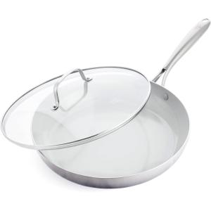 imageGreenLife TriPly Stainless Steel Healthy Ceramic Nonstick 8quot Frying Pan Skillet PFASFree Multi Clad Induction Dishwasher Safe Oven Safe Silver12 Frying Pan Skillet with Lid