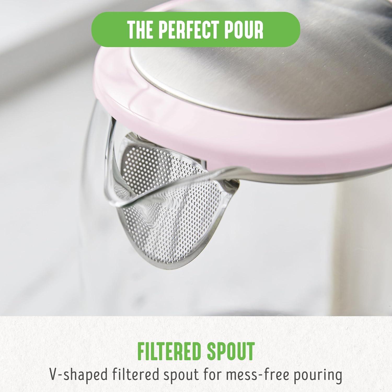 imageGreenLife 17 Liter Glass Electric Kettle Easy One Touch Use Quick Heating Filtered Spout LED Base Auto ShutOff Cordless Serving Coffee and Tea PinkPink