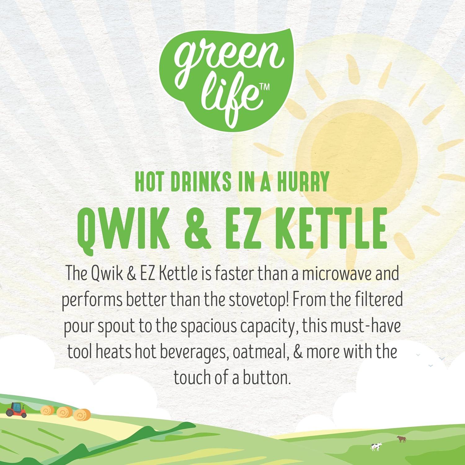 imageGreenLife 17 Liter Glass Electric Kettle Easy One Touch Use Quick Heating Filtered Spout LED Base Auto ShutOff Cordless Serving Coffee and Tea PinkSage Green