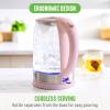 imageGreenLife 17 Liter Glass Electric Kettle Easy One Touch Use Quick Heating Filtered Spout LED Base Auto ShutOff Cordless Serving Coffee and Tea PinkPink