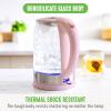 imageGreenLife 17 Liter Glass Electric Kettle Easy One Touch Use Quick Heating Filtered Spout LED Base Auto ShutOff Cordless Serving Coffee and Tea PinkPink