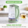 imageGreenLife 17 Liter Glass Electric Kettle Easy One Touch Use Quick Heating Filtered Spout LED Base Auto ShutOff Cordless Serving Coffee and Tea PinkSage Green