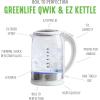 imageGreenLife 17 Liter Glass Electric Kettle Easy One Touch Use Quick Heating Filtered Spout LED Base Auto ShutOff Cordless Serving Coffee and Tea PinkWhite