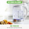 imageGreenLife 17 Liter Glass Electric Kettle Easy One Touch Use Quick Heating Filtered Spout LED Base Auto ShutOff Cordless Serving Coffee and Tea PinkWhite