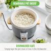 imageGreenLife 6Cup Rice Cooker Steamer PFAS Free Removable Ceramic Nonstick Pot Auto Presets Wood Print Handle Keep Warm Function One Touch Design Dishwasher Safe Measuring Cup Rice Paddle CreamQuartz Grey
