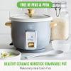 imageGreenLife 6Cup Rice Cooker Steamer PFAS Free Removable Ceramic Nonstick Pot Auto Presets Wood Print Handle Keep Warm Function One Touch Design Dishwasher Safe Measuring Cup Rice Paddle CreamQuartz Grey