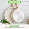 imageGreenLife Arte 8 Piece Ceramic Nonstick Cookware Pots and Pans Set Induction Suitable PFOA ampamp PFAS Free Wood Print Handles Glass Lids Stock Saucepans ampamp Frying Pans Dishwasher Safe Speckled CreamSpeckled Cream