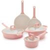 imageGreenLife Arte 8 Piece Ceramic Nonstick Cookware Pots and Pans Set Induction Suitable PFOA ampamp PFAS Free Wood Print Handles Glass Lids Stock Saucepans ampamp Frying Pans Dishwasher Safe Speckled CreamLight Pink
