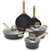 imageGreenLife Arte 8 Piece Ceramic Nonstick Cookware Pots and Pans Set Induction Suitable PFOA ampamp PFAS Free Wood Print Handles Glass Lids Stock Saucepans ampamp Frying Pans Dishwasher Safe Speckled CreamSpeckled Black