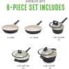 imageGreenLife Arte 8 Piece Ceramic Nonstick Cookware Pots and Pans Set Induction Suitable PFOA ampamp PFAS Free Wood Print Handles Glass Lids Stock Saucepans ampamp Frying Pans Dishwasher Safe Speckled CreamGraphite