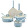 imageGreenLife Arte 8 Piece Ceramic Nonstick Cookware Pots and Pans Set Induction Suitable PFOA ampamp PFAS Free Wood Print Handles Glass Lids Stock Saucepans ampamp Frying Pans Dishwasher Safe Speckled CreamBlue Haze