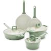 imageGreenLife Arte 8 Piece Ceramic Nonstick Cookware Pots and Pans Set Induction Suitable PFOA ampamp PFAS Free Wood Print Handles Glass Lids Stock Saucepans ampamp Frying Pans Dishwasher Safe Speckled CreamSage Green