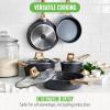 imageGreenLife Arte 8 Piece Ceramic Nonstick Cookware Pots and Pans Set Induction Suitable PFOA ampamp PFAS Free Wood Print Handles Glass Lids Stock Saucepans ampamp Frying Pans Dishwasher Safe Speckled CreamSpeckled Black