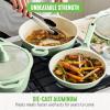 imageGreenLife Arte 8 Piece Ceramic Nonstick Cookware Pots and Pans Set Induction Suitable PFOA ampamp PFAS Free Wood Print Handles Glass Lids Stock Saucepans ampamp Frying Pans Dishwasher Safe Speckled CreamSage Green