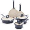 imageGreenLife Arte 8 Piece Ceramic Nonstick Cookware Pots and Pans Set Induction Suitable PFOA ampamp PFAS Free Wood Print Handles Glass Lids Stock Saucepans ampamp Frying Pans Dishwasher Safe Speckled CreamGraphite