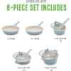 imageGreenLife Arte 8 Piece Ceramic Nonstick Cookware Pots and Pans Set Induction Suitable PFOA ampamp PFAS Free Wood Print Handles Glass Lids Stock Saucepans ampamp Frying Pans Dishwasher Safe Speckled CreamBlue Haze
