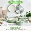 imageGreenLife Arte 8 Piece Ceramic Nonstick Cookware Pots and Pans Set Induction Suitable PFOA ampamp PFAS Free Wood Print Handles Glass Lids Stock Saucepans ampamp Frying Pans Dishwasher Safe Speckled CreamSage Green