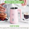 imageGreenLife Ceramic Electric Milk Frother 10oz 4in1 Auto Hot and Cold Foam Dense and Light Foam PFOA and PFAS Free Cordless Milk Warmer and Steamer for Latte Coffee WhitePink
