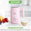 imageGreenLife Ceramic Electric Milk Frother 10oz 4in1 Auto Hot and Cold Foam Dense and Light Foam PFOA and PFAS Free Cordless Milk Warmer and Steamer for Latte Coffee WhitePink
