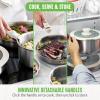 imageGreenLife Click 10Piece Ceramic Nonstick Cookware Set Detachable Handle Stackable Space Saving Kitchen Essential Non Toxic PFASFree Pots ampamp Pans Induction ampamp Oven Safe Glass Lid Speckled CreamSilver
