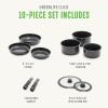 imageGreenLife Click 10Piece Ceramic Nonstick Cookware Set Detachable Handle Stackable Space Saving Kitchen Essential Non Toxic PFASFree Pots ampamp Pans Induction ampamp Oven Safe Glass Lid Speckled CreamSpeckled Black