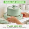 imageGreenLife Click 10Piece Ceramic Nonstick Cookware Set Detachable Handle Stackable Space Saving Kitchen Essential Non Toxic PFASFree Pots ampamp Pans Induction ampamp Oven Safe Glass Lid Speckled CreamSage Green