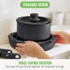imageGreenLife Click 10Piece Ceramic Nonstick Cookware Set Detachable Handle Stackable Space Saving Kitchen Essential Non Toxic PFASFree Pots ampamp Pans Induction ampamp Oven Safe Glass Lid Speckled CreamSpeckled Black