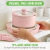 imageGreenLife Click 10Piece Ceramic Nonstick Cookware Set Detachable Handle Stackable Space Saving Kitchen Essential Non Toxic PFASFree Pots ampamp Pans Induction ampamp Oven Safe Glass Lid Speckled CreamLight Pink