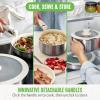 imageGreenLife Click 10Piece Ceramic Nonstick Cookware Set Detachable Handle Stackable Space Saving Kitchen Essential Non Toxic PFASFree Pots ampamp Pans Induction ampamp Oven Safe Glass Lid Speckled CreamStainless Steel