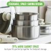 imageGreenLife Click 10Piece Ceramic Nonstick Cookware Set Detachable Handle Stackable Space Saving Kitchen Essential Non Toxic PFASFree Pots ampamp Pans Induction ampamp Oven Safe Glass Lid Speckled CreamSilver