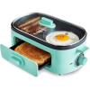 imageGreenLife 3in1 Breakfast Station Ceramic Nonstick Dual Griddles for Eggs Meat Pancakes ampamp Sandwiches  2Slice Toast Drawer Healthy Cooking Timer Versatile Morning Meal Maker PinkTurquoise