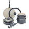 imageGreenLife Click 10Piece Ceramic Nonstick Cookware Set Detachable Handle Stackable Space Saving Kitchen Essential Non Toxic PFASFree Pots ampamp Pans Induction ampamp Oven Safe Glass Lid Speckled CreamGraphite