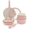 imageGreenLife Click 10Piece Ceramic Nonstick Cookware Set Detachable Handle Stackable Space Saving Kitchen Essential Non Toxic PFASFree Pots ampamp Pans Induction ampamp Oven Safe Glass Lid Speckled CreamLight Pink