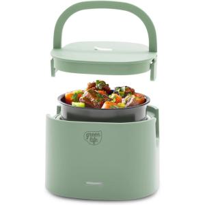 imageGreenLife 20oz Electric Lunch Box Food ampamp Soup Warmer PFAS ampamp PFOAFree Ceramic Nonstick Interior Portable for Travel ampamp Office SpillProof Lid Removable Bowl Dishwasher Safe TaupeSage Green