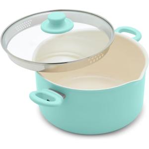 imageGreenLife 6QT Ceramic Nonstick Stockpot with Glass Straining Lid PFAS ampamp PFOAFree Dishwasher Safe StayCool Handles Oven Safe to 350F WobbleFree Base Even Heating PinkTurquoise