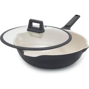 imageGreenLife Arte 8 Piece Ceramic Nonstick Cookware Pots and Pans Set Induction Suitable PFOA ampamp PFAS Free Wood Print Handles Glass Lids Stock Saucepans ampamp Frying Pans Dishwasher Safe Speckled CreamGraphite