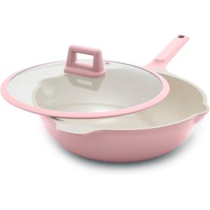 imageGreenLife Arte 8 Piece Ceramic Nonstick Cookware Pots and Pans Set Induction Suitable PFOA ampamp PFAS Free Wood Print Handles Glass Lids Stock Saucepans ampamp Frying Pans Dishwasher Safe Speckled CreamLight Pink