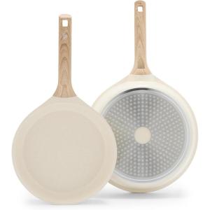 imageGreenLife Arte 8 Piece Ceramic Nonstick Cookware Pots and Pans Set Induction Suitable PFOA ampamp PFAS Free Wood Print Handles Glass Lids Stock Saucepans ampamp Frying Pans Dishwasher Safe Speckled CreamSpeckled Cream
