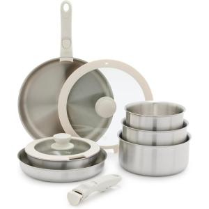 imageGreenLife Click 10Piece Ceramic Nonstick Cookware Set Detachable Handle Stackable Space Saving Kitchen Essential Non Toxic PFASFree Pots ampamp Pans Induction ampamp Oven Safe Glass Lid Speckled CreamSilver