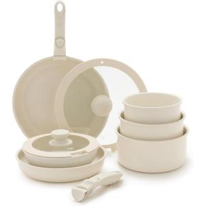 imageGreenLife Click 10Piece Ceramic Nonstick Cookware Set Detachable Handle Stackable Space Saving Kitchen Essential Non Toxic PFASFree Pots ampamp Pans Induction ampamp Oven Safe Glass Lid Speckled CreamSpeckled Cream